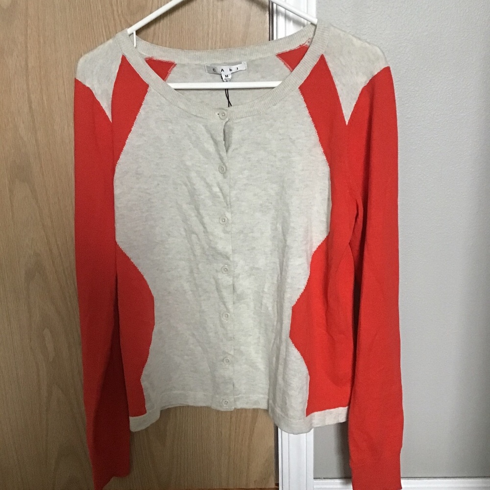 Coral/Beige Long Sleeve Cardigan